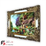 تابلو فرش طرح کلبه و برکه با قاب شاپرک