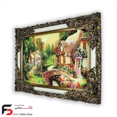 تابلو فرش کلبه و پل با قاب شاپرک