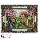 تابلو فرش طرح کوچه باغ با قاب شاپرک