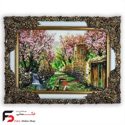تابلو فرش طرح کوچه باغ با قاب شاپرک