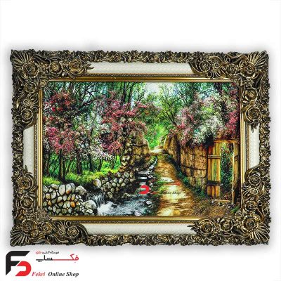 تابلو فرش گوچه باغ بهاری با قاب شاپرک