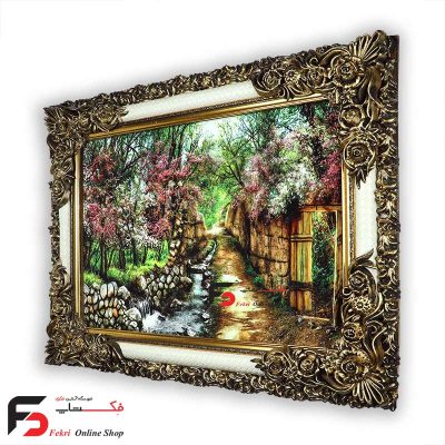 تابلو فرش گوچه باغ بهاری با قاب شاپرک