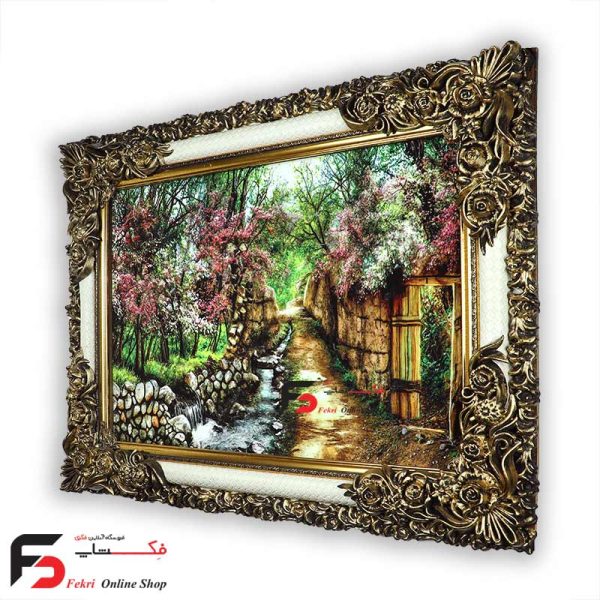 تابلو فرش گوچه باغ بهاری با قاب شاپرک