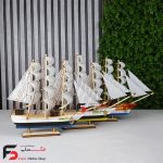 کشتی چوبی شاهب سایز متوسط در سه رنگ زرد و قهوه ای و آبی