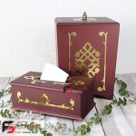 سطل و دستمال چوبینه رنگ زرشکی