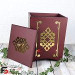 سطل و دستمال چوبینه رنگ زرشکی