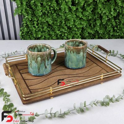 سینی چوبی فریم طلایی مستطیل