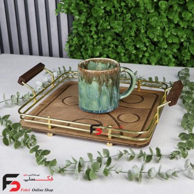 سینی چوبی فریم طلایی مربع