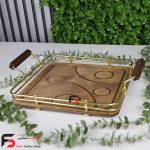 سینی چوبی فریم طلایی مربع