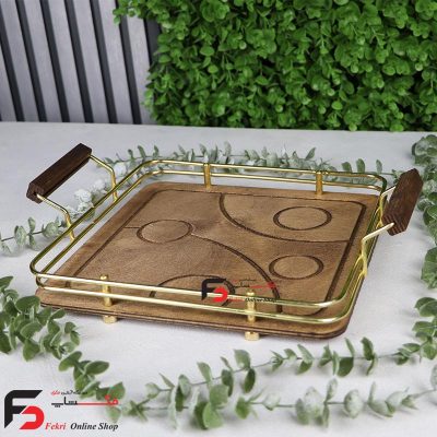 سینی چوبی فریم طلایی مربع