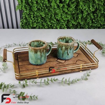 سینی چوبی فریم طلایی مستطیل