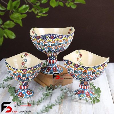 میوه خوری سه تایی مینا کاری سفال