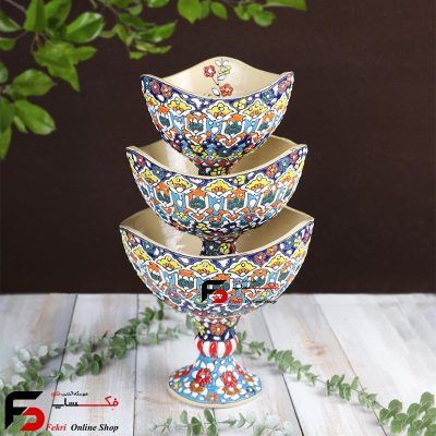 میوه خوری سه تایی مینا کاری سفال
