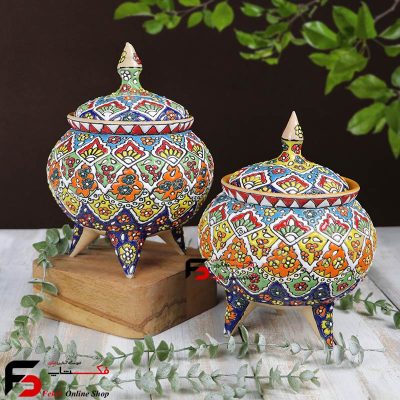 شکلات خوری سه پایه مینا کاری سفال