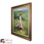 تابلو نقاشی رنگ روغن دخترکی در دشت
