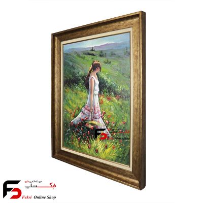 تابلو نقاشی رنگ روغن دخترکی در دشت