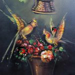 تابلو نقاشی رنگ روغن گلدان و پرنده