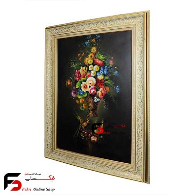تابلو نقاشی رنگ روغن گلدان و پرنده