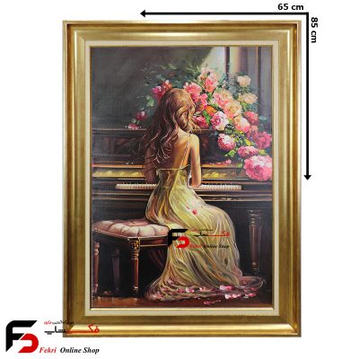 تابلو نقاشی رنگ روغن دختر پیانیست