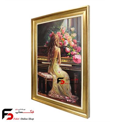 تابلو نقاشی رنگ روغن دختر پیانیست