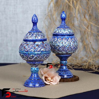 قندان پایه دار مینا کاری فلزی