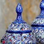 قندان پایه دار مینا کاری فلزی