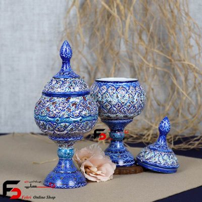 قندان پایه دار مینا کاری فلزی