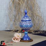 قندان پایه دار مینا کاری فلزی