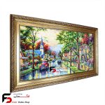 تابلو فرش طرح شهر بارانی
