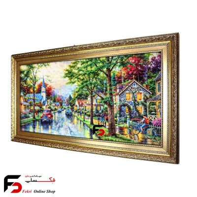 تابلو فرش طرح شهر بارانی