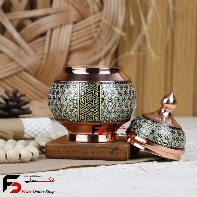 قندان کوچک مس و خاتم
