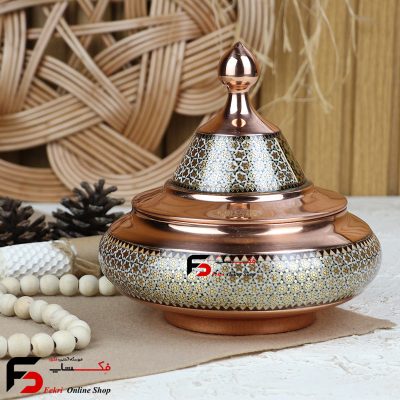 قندان سفینه ای مس و خاتم